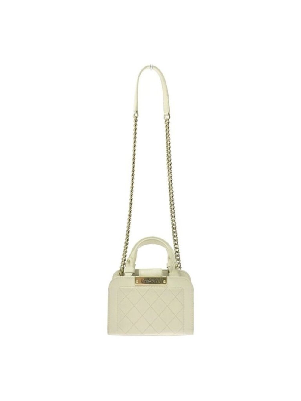 Chanel Quilted Leather Click Label Shoulder Bag White